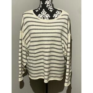 Promesa Oversized Gray Cream Striped Hype Knit Sweater Raw Edge | Medium